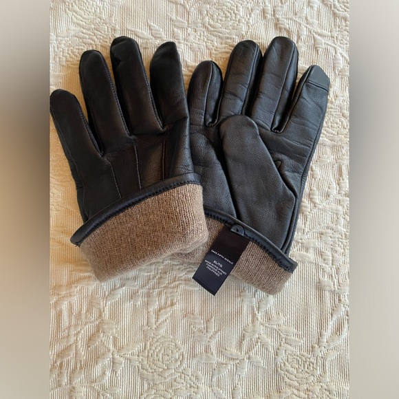 Saks Fifth Ave Men's Like New Black Leather Gloves Sz L/XL Cashmere Lined - Picture 3 of 3